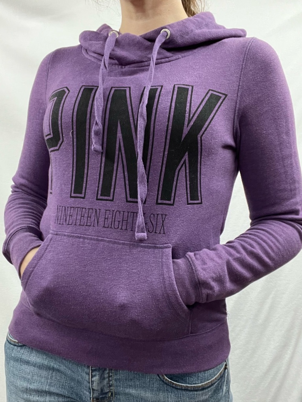 PINK Victoria's Secret Purple Pullover Hoodie with Black Logo